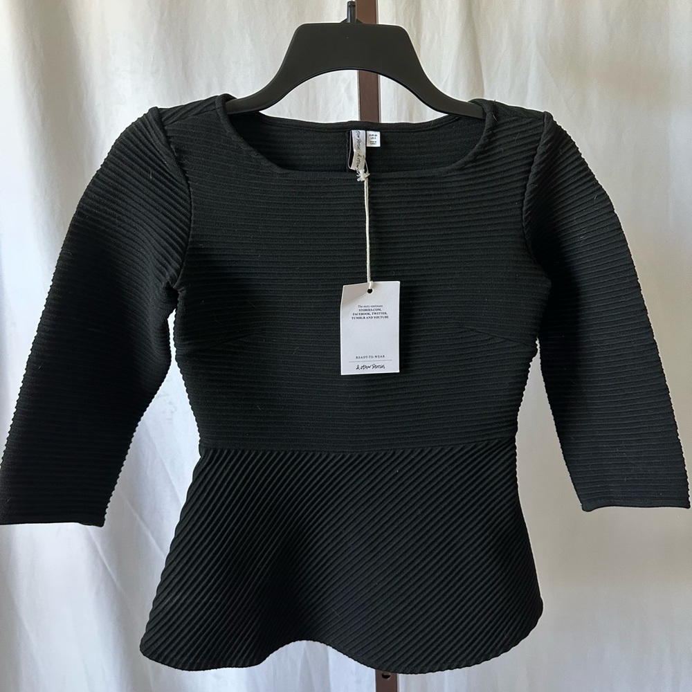 *NWT* & Other Stories Black Ribbed Peplum Top (Size: 4)